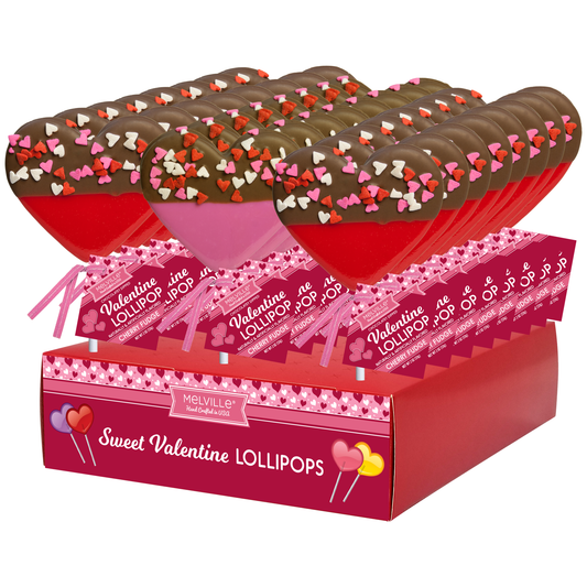 Chocolate-Dipped Confetti Heart Lollipops - Red & Pink