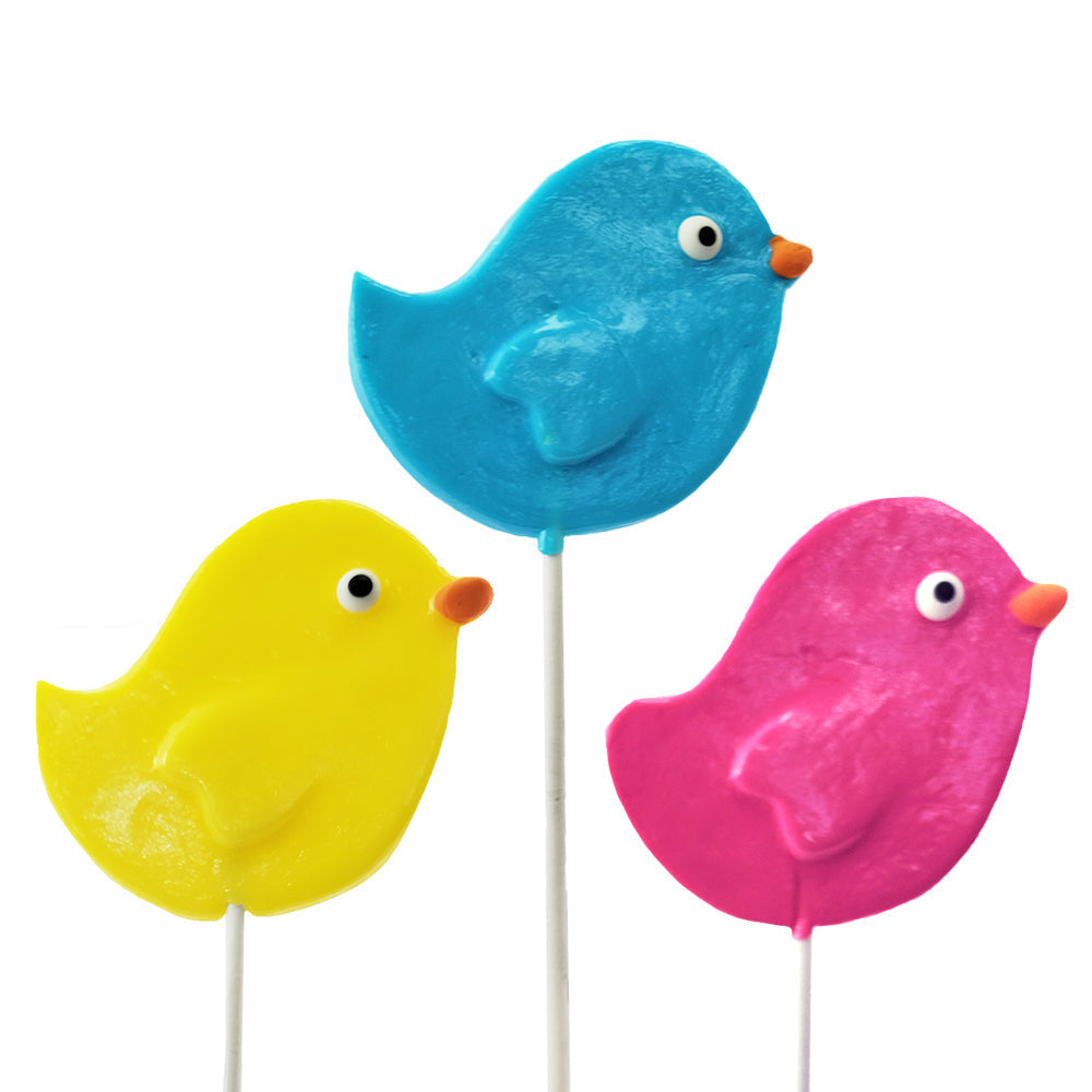 Spring Bird Lollipops - Yellow, Blue, Pink (24ct)