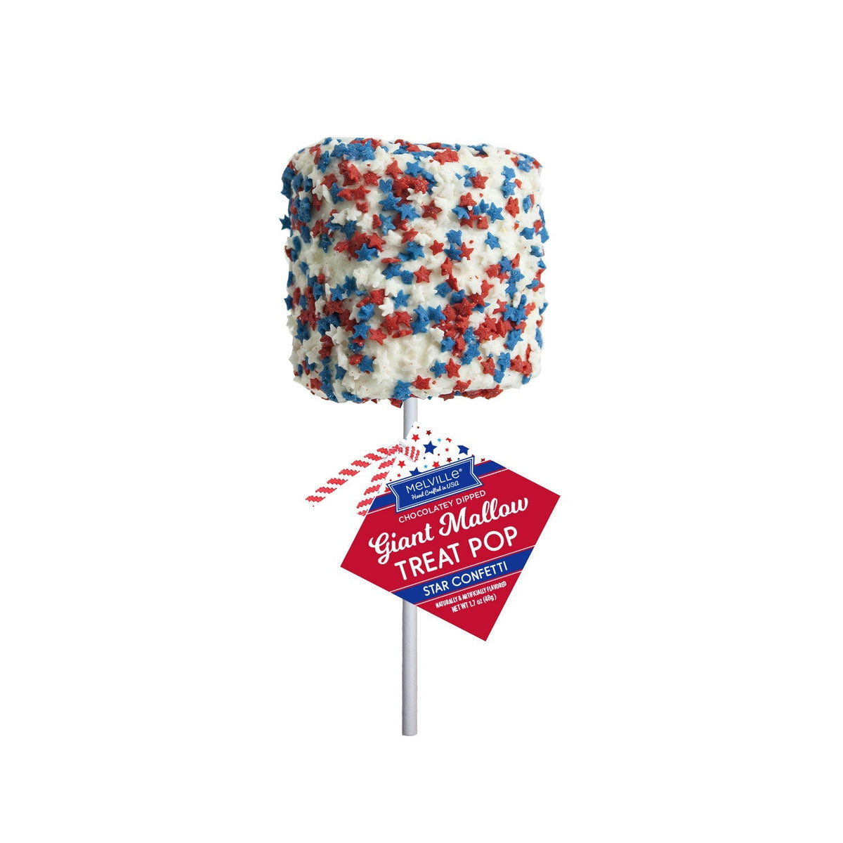Giant Marshmallow Pops - White Chocolatey Coating with Patriotic Confetti (12ct)