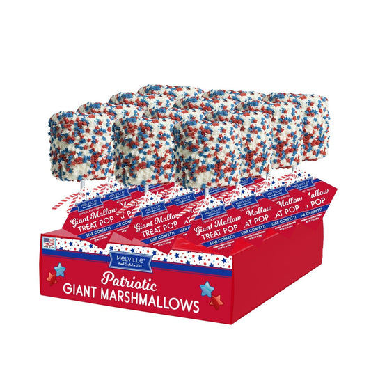 Giant Marshmallow Pops - White Chocolatey Coating with Patriotic Confetti