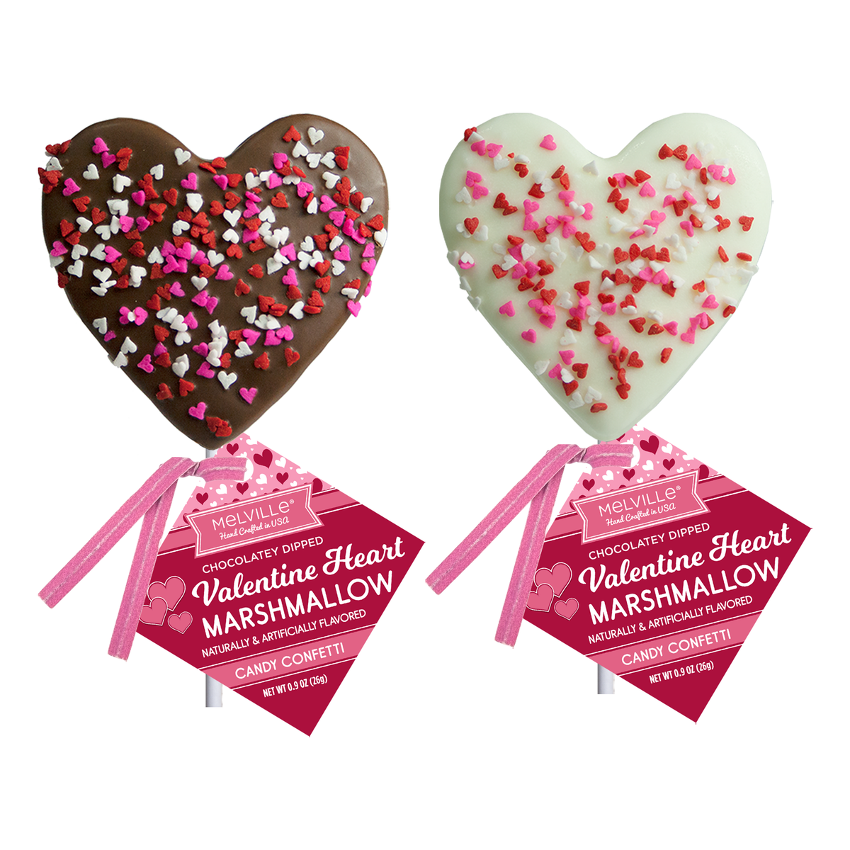 Valentine Heart Confetti Marshmallow Pops - White & Milk Chocolate (18ct)