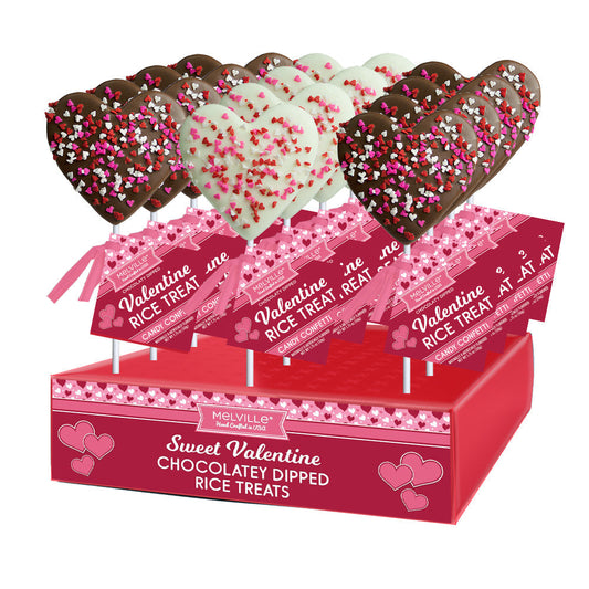 Confetti Heart Rice Treat Pops - White & Milk Chocolatey Coated