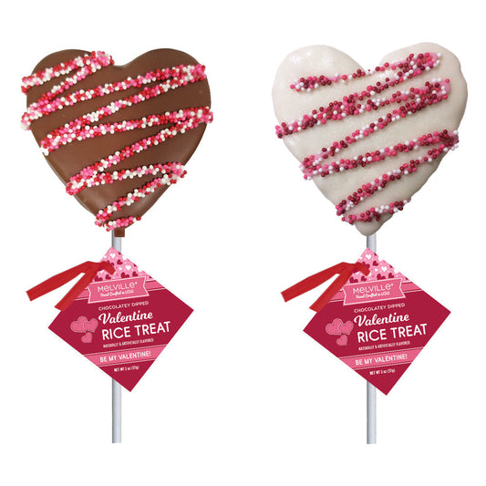 Drizzle Heart Rice Treat Pops - White & Milk Chocolatey Coated