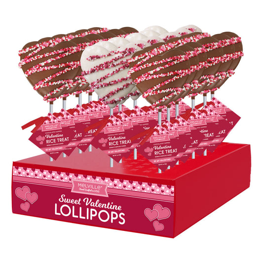 Drizzle Heart Rice Treat Pops - White & Milk Chocolatey Coated
