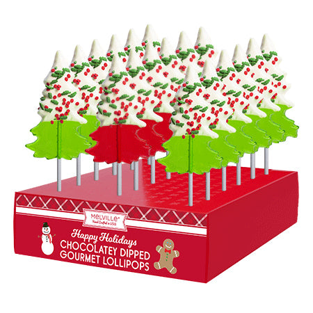 Chocolatey-Dipped Holiday Confetti Tree Lollipops - Red & Green