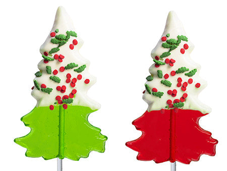 Chocolatey-Dipped Holiday Confetti Tree Lollipops - Red & Green
