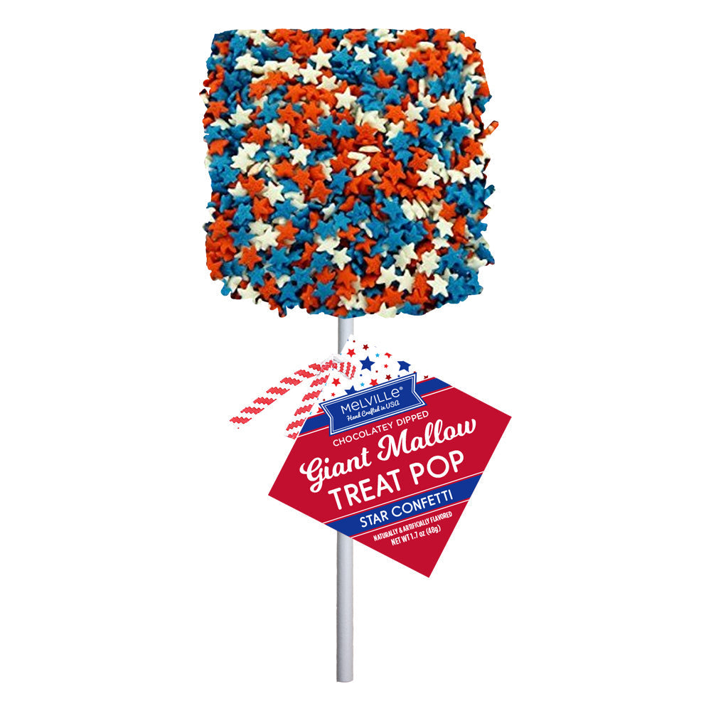 Giant Marshmallow Pops - Milk Chocolatey Coated with Patriotic Star Confetti (12ct)