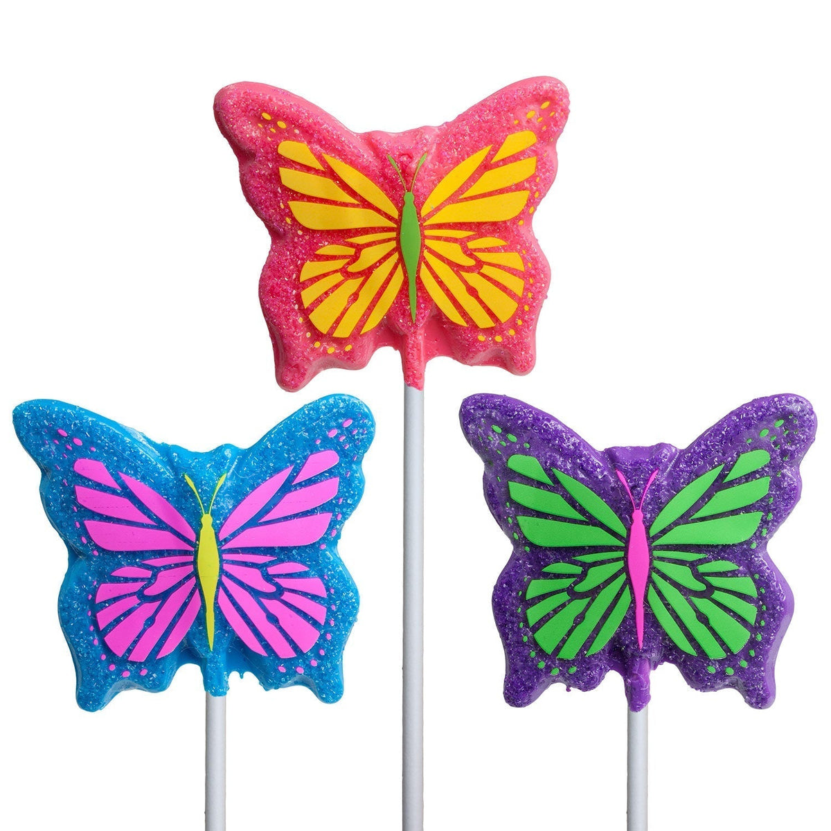 Sanded Butterfly Lollipops - Pink, Blue, Purple (24ct)