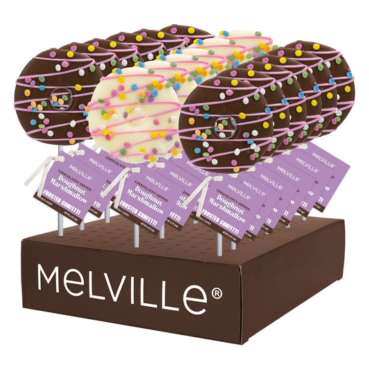 Marshmallow Donut Pops Chocolatey Dipped with Confetti