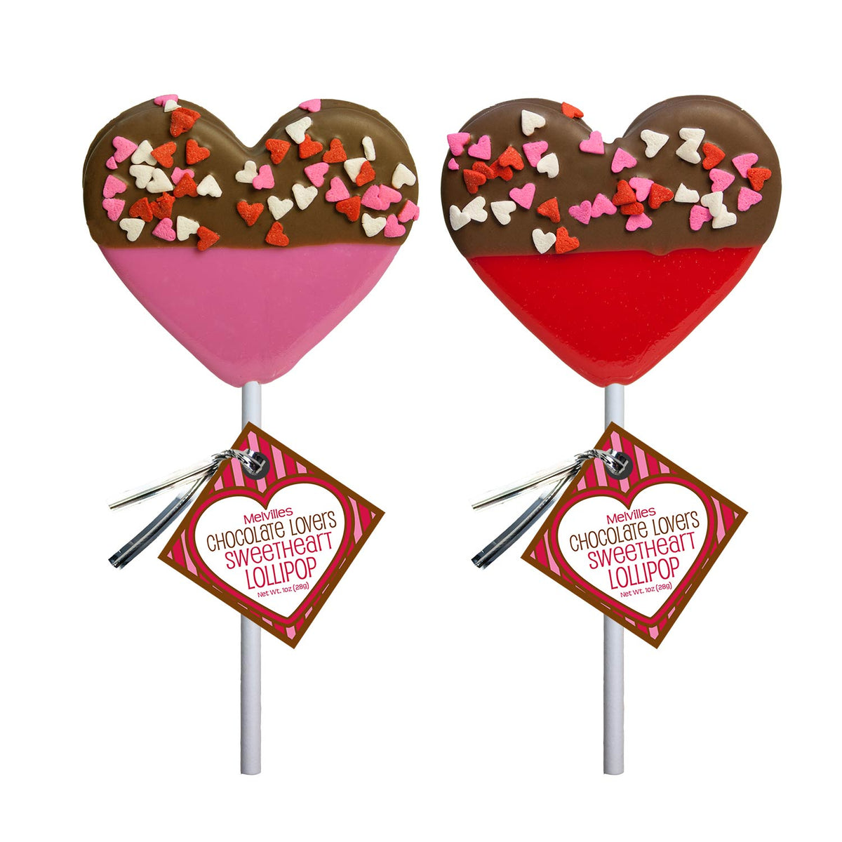 Chocolate-Dipped Confetti Heart Lollipops - Red & Pink (24ct)