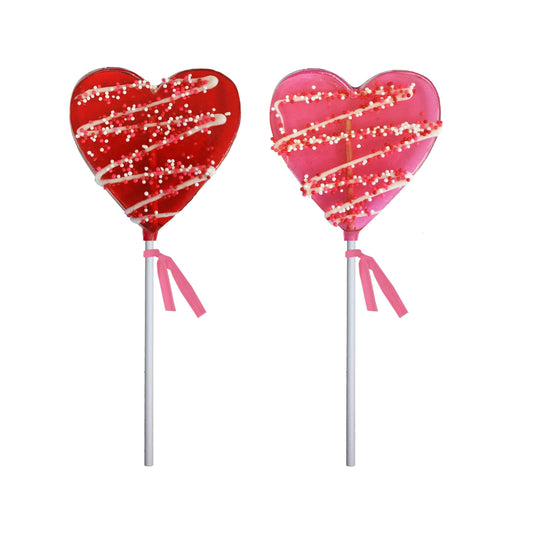 Chocolate Drizzled Heart Lollipops - Red & Pink