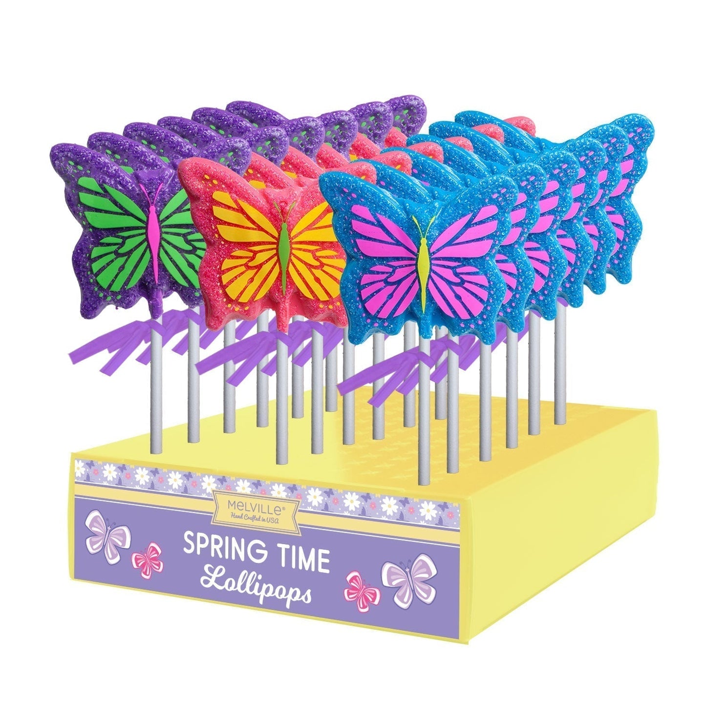 Sanded Butterfly Lollipops - Pink, Blue, Purple