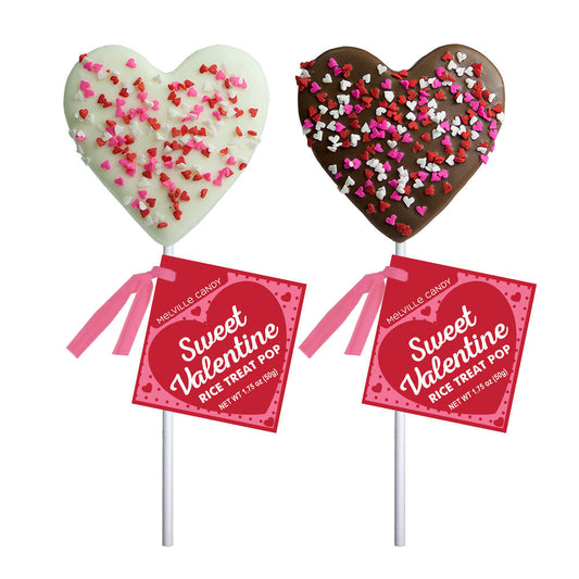 Confetti Heart Rice Treat Pops - White & Milk Chocolatey Coated (18ct)