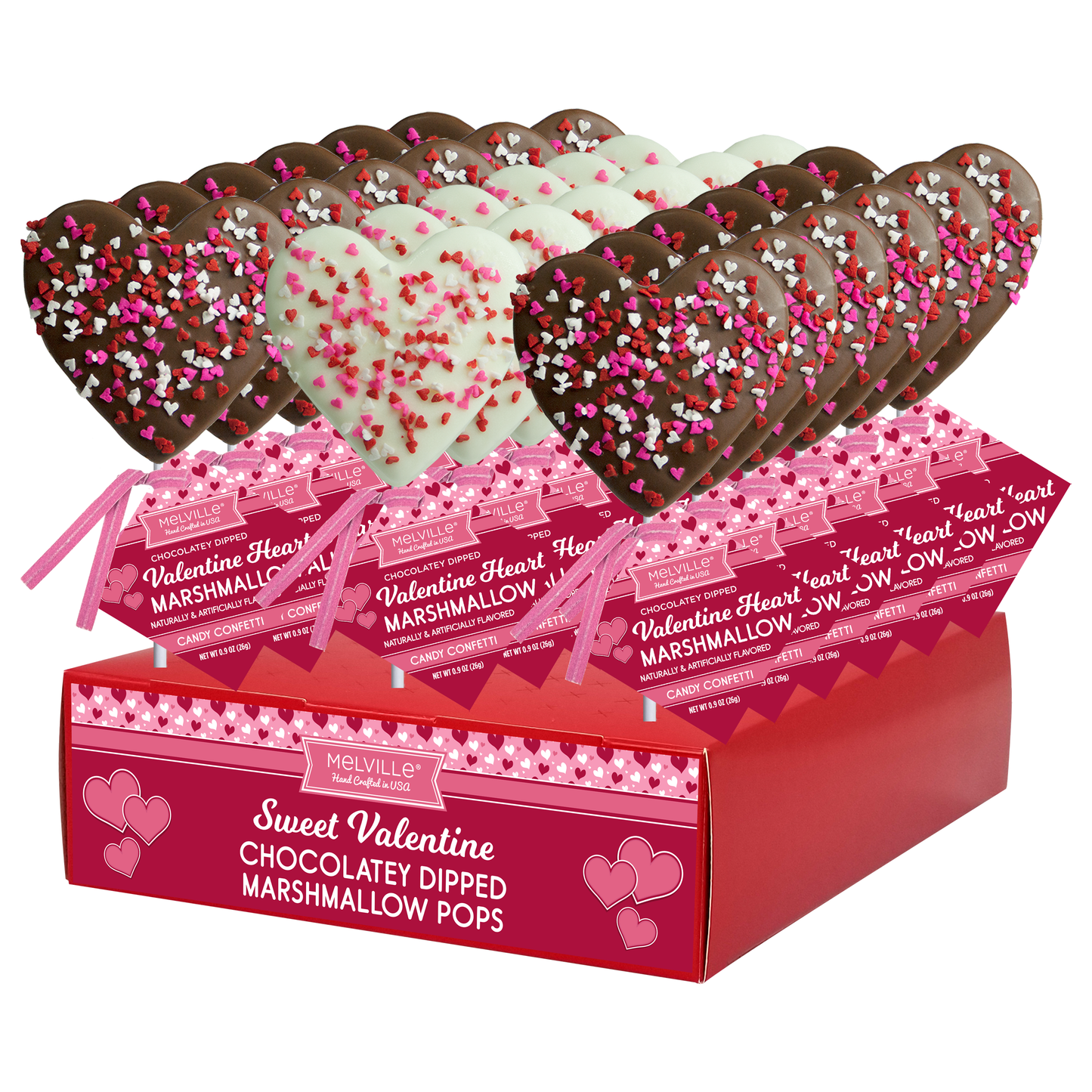 Valentine Heart Confetti Marshmallow Pops - White & Milk Chocolate