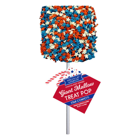 Giant Marshmallow Pops - Milk Chocolatey Coated with Patriotic Star Confetti (12ct)