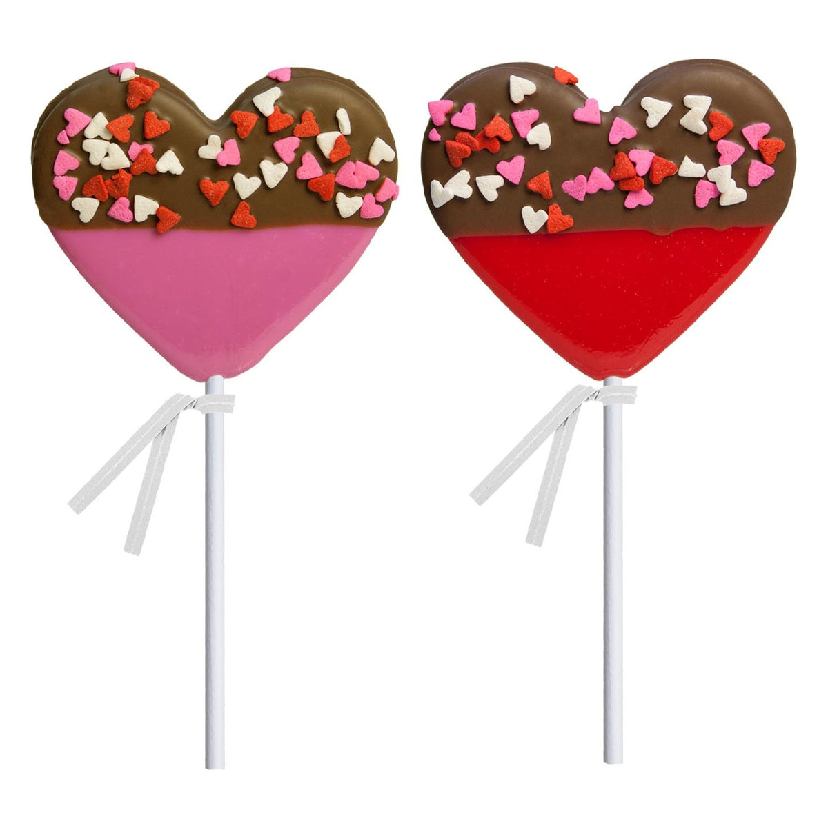 Chocolate-Dipped Confetti Heart Lollipops - Red & Pink (24ct)
