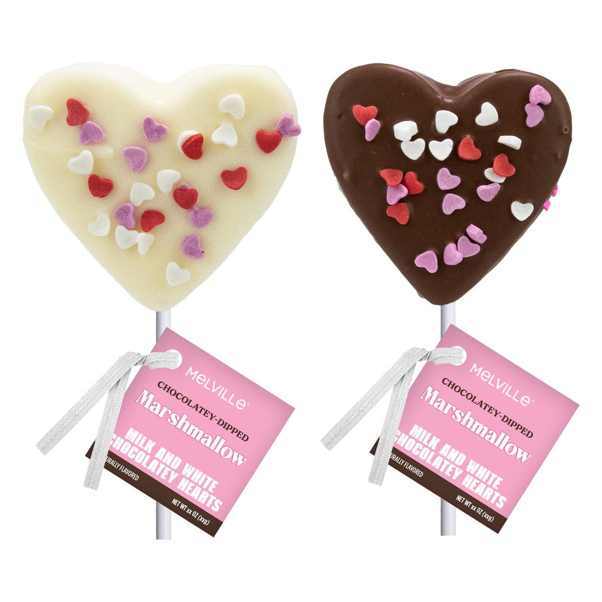 Valentine Heart Confetti Marshmallow Pops - White & Milk Chocolate (18ct)